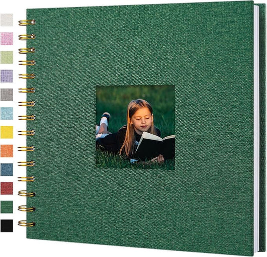 Scrapbook Photo Album Linen Cover, 8 x 8 Inch Hardcover Kraft White Pages Memory Book, for Travel Wedding Guest Book Christmas Baby Shower (20 Sheets/ 40 Pages,Darkgreen)
