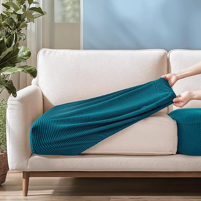 CHUN YI 2Piece Stretch Couch Cushion Covers, Sofa Seat Slipcovers for Pets, Suitable for Armchair Loveseat Sofa with Spandex Jacquard Washable Fabric (2Piece,Teal)