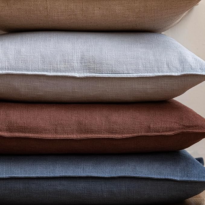 Foindtower Pack of 2, Decorative Linen Soild Throw Pillow Covers Soft Accent Euro Cushion Case Boho Farmhouse Pillowcase for Chair Couch Sofa Bedroom Living Room Home Decor 20 x 20 Inch Rust Red
