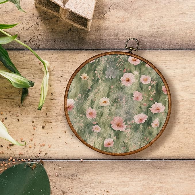 KSDUT Spring Pink Flower Wall Decor Art - Floral Botanical Wall Art Canvas Frame Hanging Prints, Preppy Trendy Wildflower Round Wall Art Decor for Farmhouse Gallery Home Decorations 10"x10"