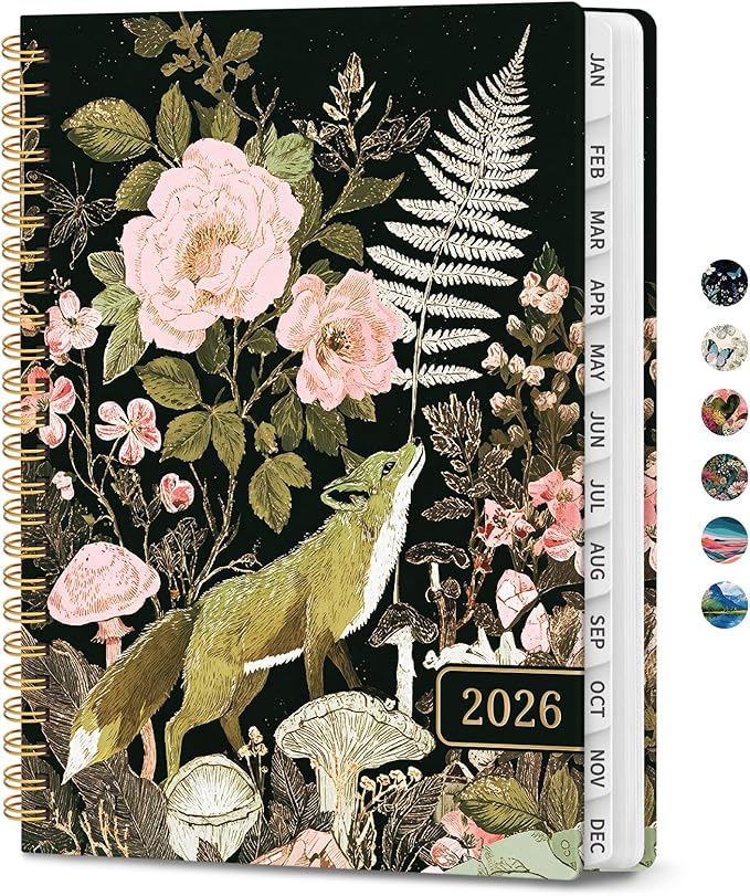 2026 Planner, Weekly and Monthly Planner for Women, January 2026 to December 2026, Pretty Hardcover 2026 Calendar Planner Book with Tabs, Inner Pocket, Spiral Bound, Perfect Office Home School Supplies - 8.5" x 11", Wildwood Fox