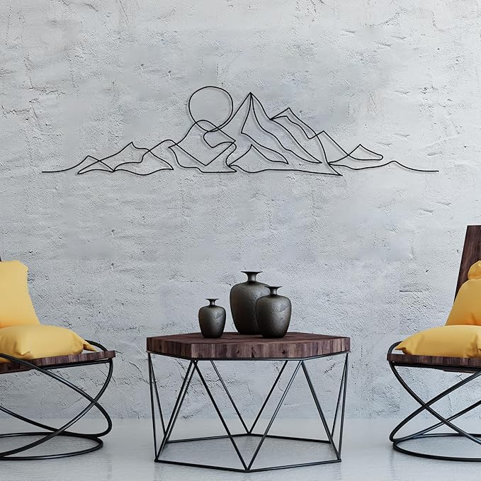 DecoSoul Mountain Large Metal Wall Art - Minimalist Mountain Range View, Unique Home Decor for Living Room - Metal Wall Hanging, Housewarming Gift