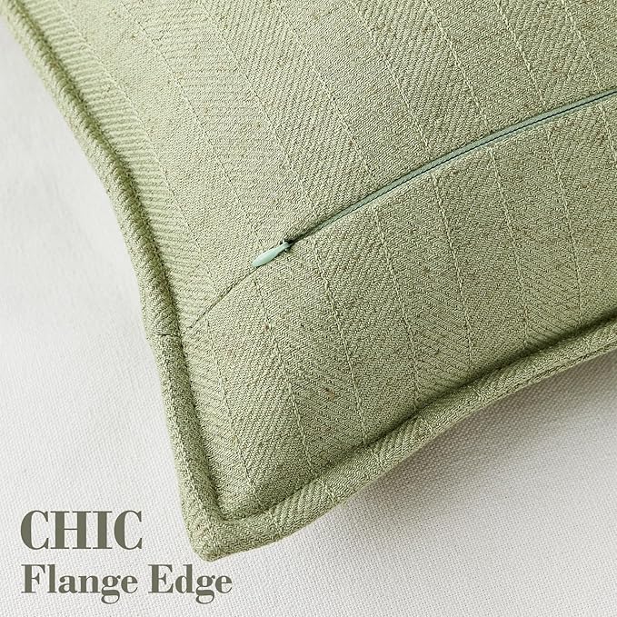 24x24 Linen Pillow Covers Sage Green Pack of 2 Farmhouse Boho Neutral Accents Striped Textured Square Decorative Throw Pillow Cases for Living Room Couch Bed Home Decor