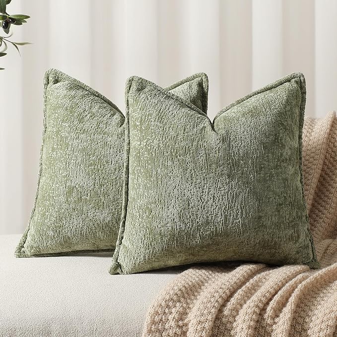 Pack of 2 Sage Green Christmas Decorative Throw Pillow Covers 24x24 Cozy Soft Chenille Accent Vintage Square Couch Pillow Covers for Home Decor Bed Sofa Living Room
