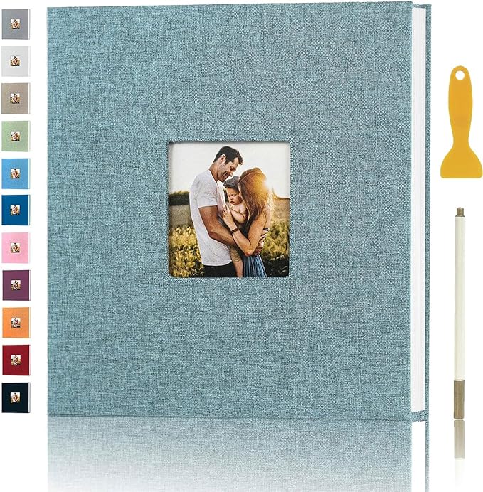 Photo Album Self Adhesive Pages for 4x6 5x7 8x10 Pictures Magnetic Scrapbook Photo Albums with Sticky Pages Books with A Metallic Pen for Baby Wedding Family 13.2x12.8 Green 40 Pages