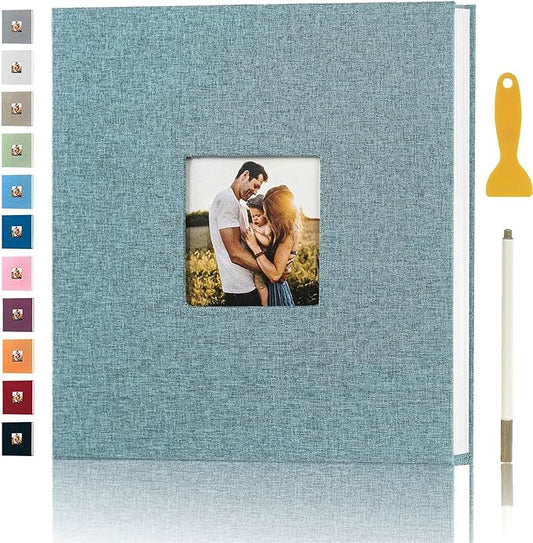 Photo Album Self Adhesive Pages for 4x6 5x7 8x10 Pictures Magnetic Scrapbook Photo Albums with Sticky Pages Books with A Metallic Pen for Baby Wedding Family 11x10.6 Green 40 Pages