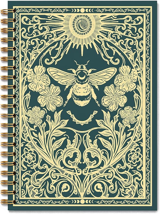 Witchy Gold Bumble Bee Notebook, Mystical Celestial Bees Floral Journal, Gifts for Bee Lovers Women, Vintage Witchy Magical Insect Spiral Journal Notebook, 5.5x8.3 Inch