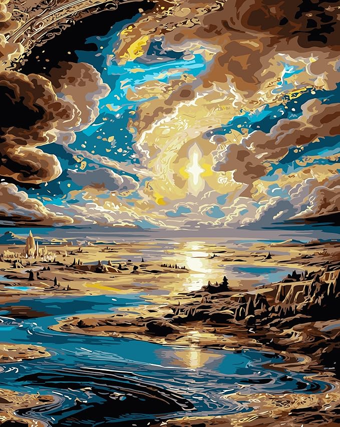 JYXSJYYD Paint by Numbers Kit for Adults Beginner,Sky River Paint by Number Kits Canvas Without Framed,Earth DIY Acrylic Oil Painting Adults Paint by Numbers Kits for Home Wall Decor 16x20 Inch