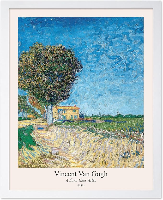 Monem Art Vintage Van Gogh Poster - Retro A Lane near Arles Print - Impressionism Art - Fine Art - Classic Painting Art - Landscape Art - Great Bedroom or Office Decor - 8x10 White Framed