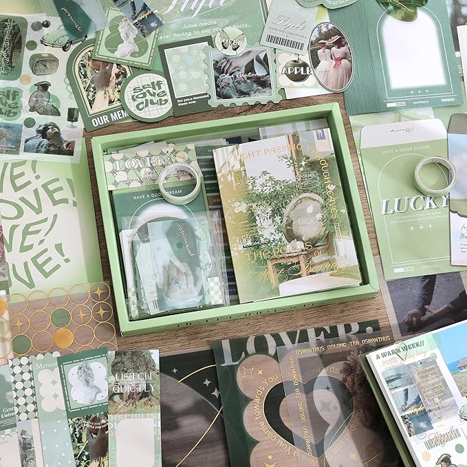 emmoolife Scrapbooking Supplies Kit, Vintage Aesthetic Scrapbook Kit for Bullet Junk Journal, Stationery, A6 Grid Notebook, DIY Journaling Supplies, Birthday Craft Gift for Teen Girl Kid Women