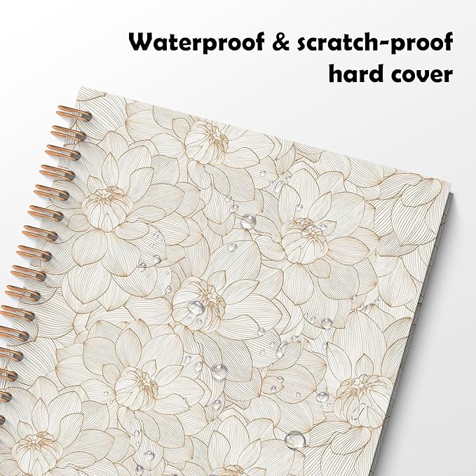 Lotus Floral Spiral Notebook, Vintage Beige Lotus Flower Journal, Neutral Botanical Aesthetic Journal Notebook, 5.5x8.3 Inch