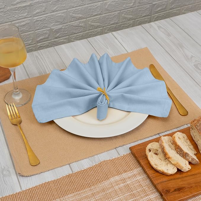 Blue Needles Solid Cloth Napkins Set of 12 Ice Blue 100% Cotton Dinner Napkins 18x18 inches - Soft, Reusable, Absorbent & Washable Linen, Ideal for Christmas Events, Parties & Everyday Use
