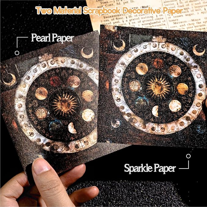 60 Sheets Fantasy Lunar Celestial Scrapbook Paper, Vintage Self-adhesive Moon Spaces Planets Scrapbook Decorative Paper for Journaling, Junk Journal, Art Supplies
