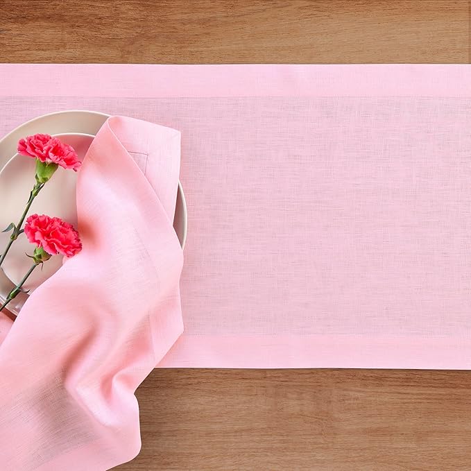 Solino Home Linen Pink Lemonade Table Runner 72 Inches Long - 100% Pure Linen 14 x 72 Inch Table Runner for Valentines, Spring, Easter - Fete