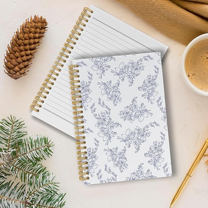 Vintage Floral Journal Notebook - Aesthetic Botanical Flower Notebooks College Ruled for Work School, Gifts for Coworkers, Office Supplies, Hardcover Spiral Notebook 5.5"x8.3"