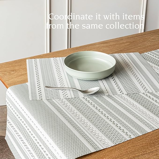Over&Back Set of 4 Reversible Woven Placemats - Colorful Dining Room Table Mat - UVA/UVB-Proof Polypropylene - Indoor and Outdoor Kitchen and Home Decor - Striped - Green - Rectangle