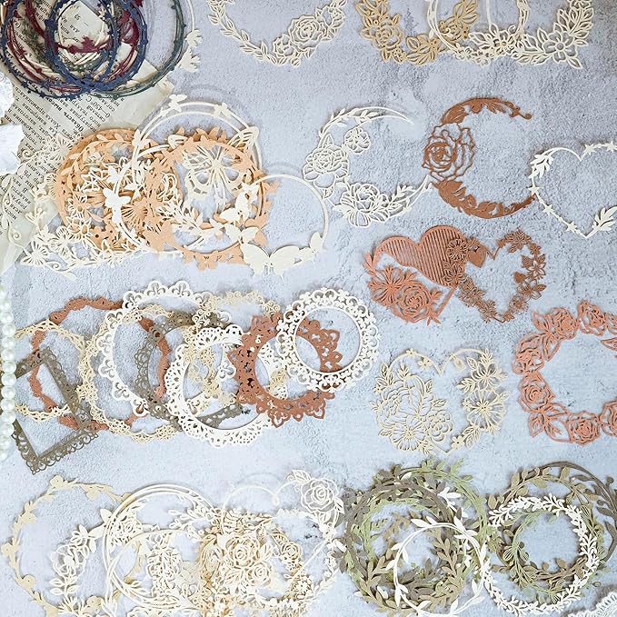 60pcs Decorative Card Paper Frames for Scrapbooking, 6 Packs Flower Lace Wreath Cutouts, Die Cut Border Card for Cardmaking Junk Journals Collage Decoupage Art Crafts Project DIY