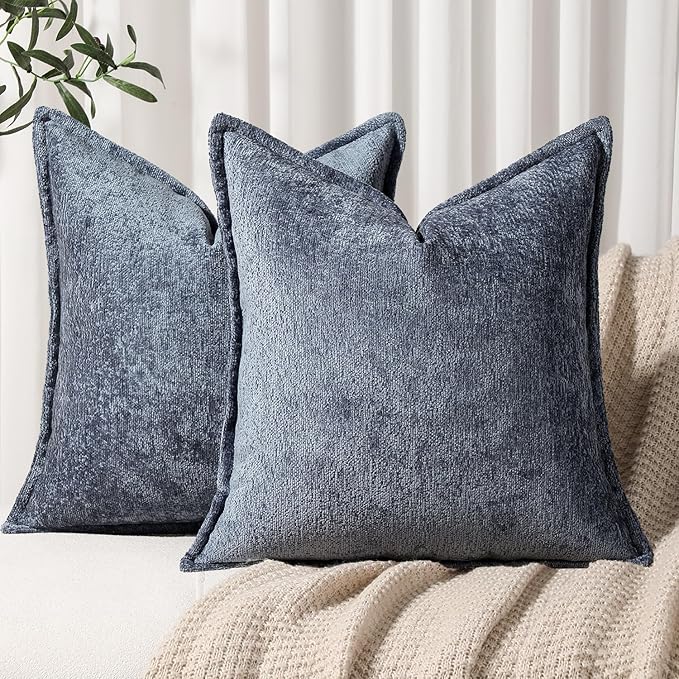 Pack of 2 Navy Decorative Throw Pillow Covers 22x22 Cozy Soft Chenille Accent Vintage Square Couch Pillow Covers for Home Decor Bed Sofa Living Room
