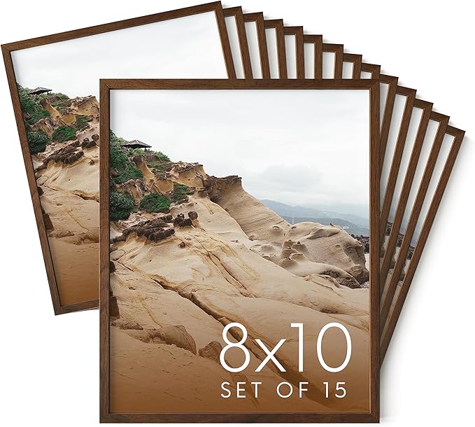 HAUS AND HUES 8x10 Walnut Oak Wood Picture Frames Set of 15 - Premium Bulk Picture Frames 8x10 Bundle - Elegant Gallery Wall Frame Set for Posters, Art Display - Ideal for Wall Decor in Home & Office