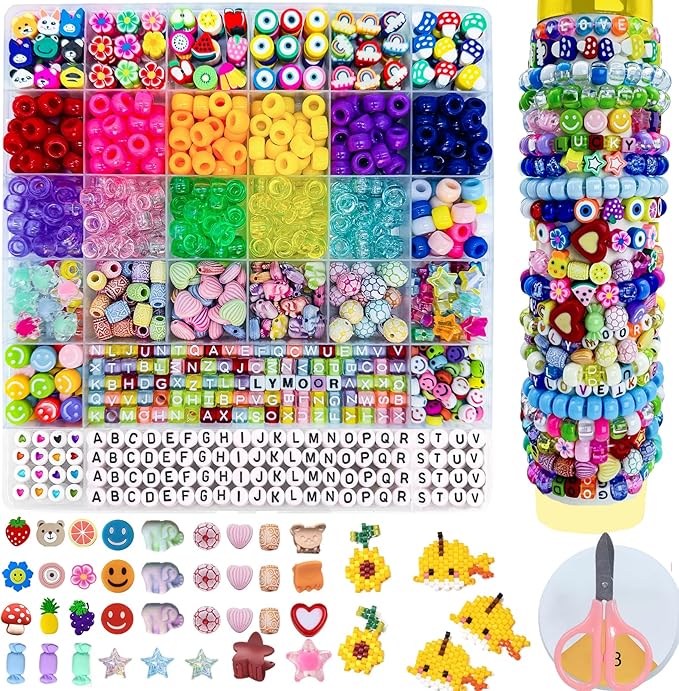 NixHush 1100 Bracelet Making Kit, Includes Pony Beads, Letter Beads, Soccer and Creative Clay Bead, Hair Clip Perfect for Making Bracelets and DIY Handmade Gifts