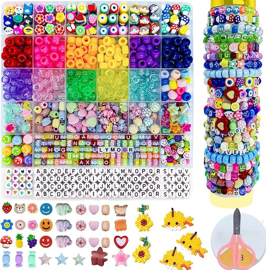NixHush 1100 Bracelet Making Kit, Includes Pony Beads, Letter Beads, Soccer and Creative Clay Bead, Hair Clip Perfect for Making Bracelets and DIY Handmade Gifts