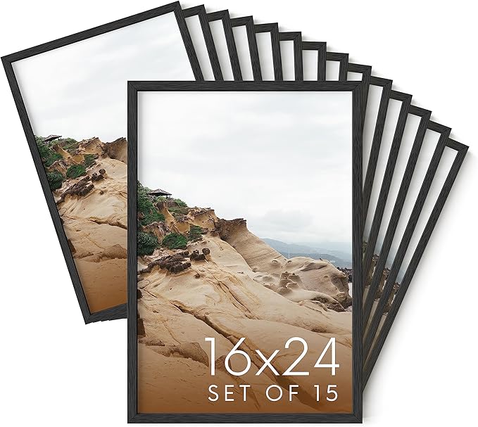 Haus and Hues 16x24 Black Oak Wood Picture Frames Set of 15 - Premium Bulk Picture Frames 16x24 Bundle - Elegant Gallery Wall Frame Set for Posters, Art Display - Ideal for Wall Decor in Home & Office