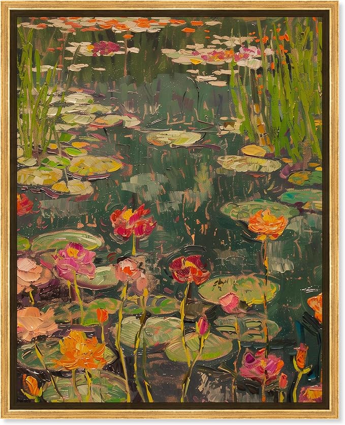 Art Remedy Afternoon Visit Framed Impressionism 1 Piece Canvas Wall Art/Monet And Van Gogh Inspired Art, 25.5" x 31.5", Gold Frame