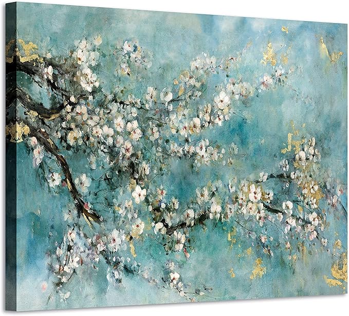 ARTISTIC PATH Abstract Wall Art Flower Picture: Dogwood Bloom Painting Artwork Print on Canvas for Bedroom (24" W x 18" H,Multi-Sized)