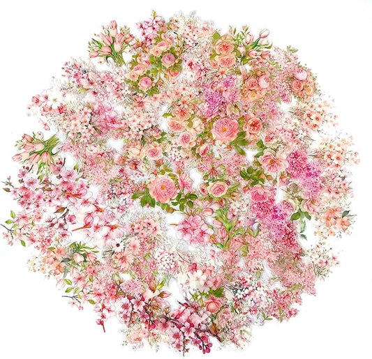 180Pcs Floral Scrapbook Stickers for Junk Journal, Nature Flower Clear PET Stickers for Scrapbooking, Planner, Journaling Supplies, Bullet Journal, Crafting (Pink Garden)