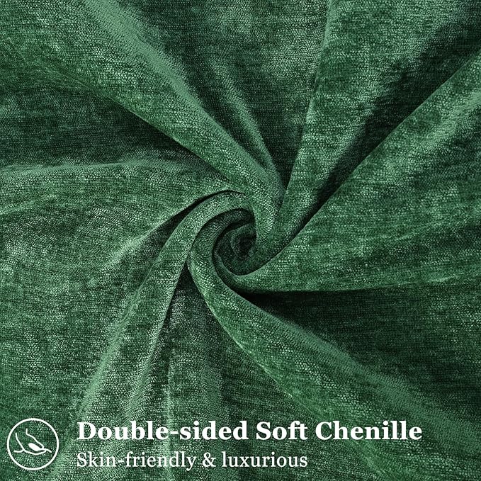 decorUhome Spring Couch Euro Sham Throw Pillow Covers 26x26 Set of 2, Decorative Soft Velvet Neutral Chenille Pillow Covers with Elegant Design for Sofa Bed Living Room Home Decor, Green