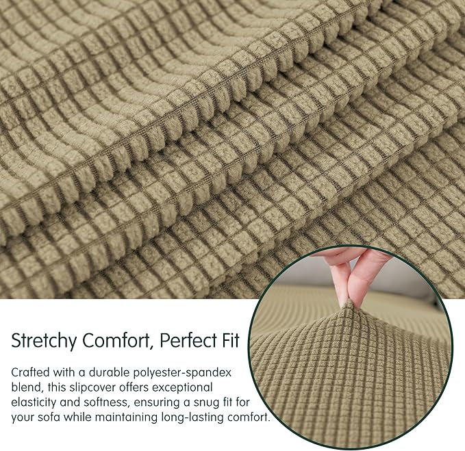 CHUN YI Stretch Sectional Couch Covers 1 Piece Chaise Lounge Slipcover L Shape Separate Cushion, Chaise Couch Cover for Both Left/Right Sectional Couch (Chaise Cover, Khaki)
