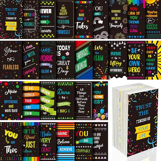 Gethelud 120 PCS Motivational Cards, 30 Designs Inspirational Cards with PET Film for Primary Middle High Reading Students, Book Lovers (2” x 3.5”)