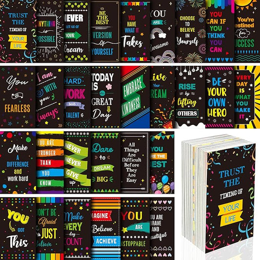 Gethelud 120 PCS Motivational Cards, 30 Designs Inspirational Cards with PET Film for Primary Middle High Reading Students, Book Lovers (2” x 3.5”)