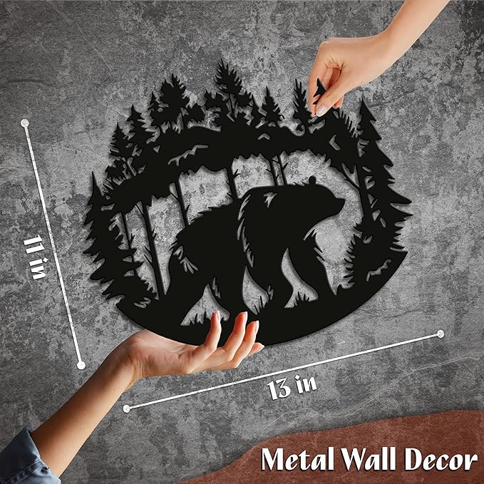 DIMARONGTON Bear Metal Wall Decor, 13x11 Black Iron Bear Silhouette, Cabin Decor for Wall or Fence, Wildlife Gift for Porch, Patio, Man Cave