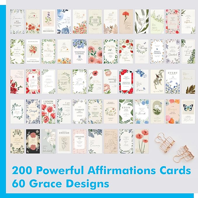 Gethelud 200 PCS Positive Affirmations Cards for Women, 60 Designs Daily Affirmations Cards, Inspirational Motivational Cards Mindfulness Cards Meditation Cards (2” x 3.5”)