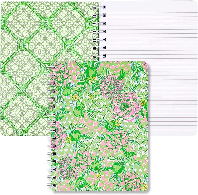 Lilly Pulitzer Hardcover Mini Spiral Notebook, 8.25" x 6.5" Small Journal with 160 College Ruled Pages, Lime Feeling Good