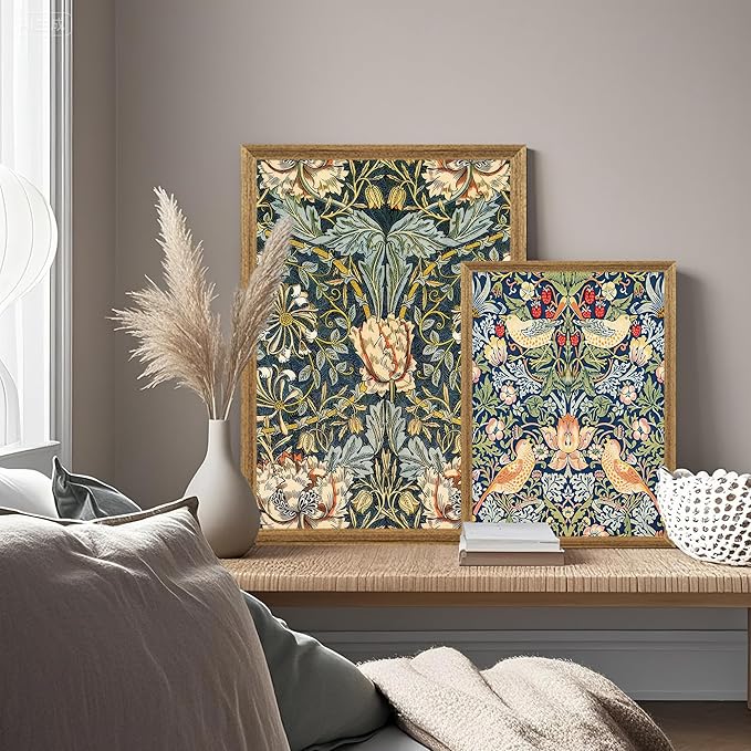 Fantasy Artists 3 piece Framed William Morris Wall Art Vintage Botanical Floral Art Wall Decor Painting Farmhouse Artwork Aesthetic Posters Prints for Living Room Bedroom Bathroom 12x16 inches