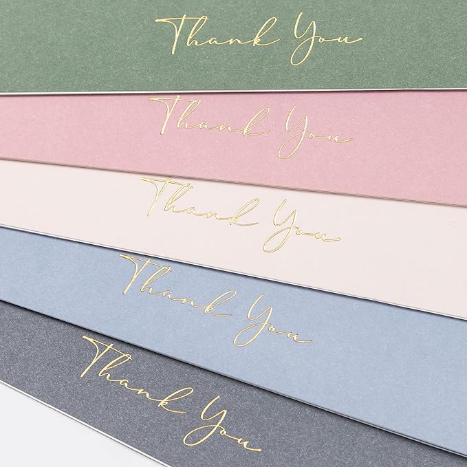 Crisky Morandi Thank You Cards with Envelopes & Stickers， 25 Pack Gold Foil Bridal Shower Graduation Thank You Cards Small Business, Wedding Baby Shower Birthday Funeral Notes Bulk