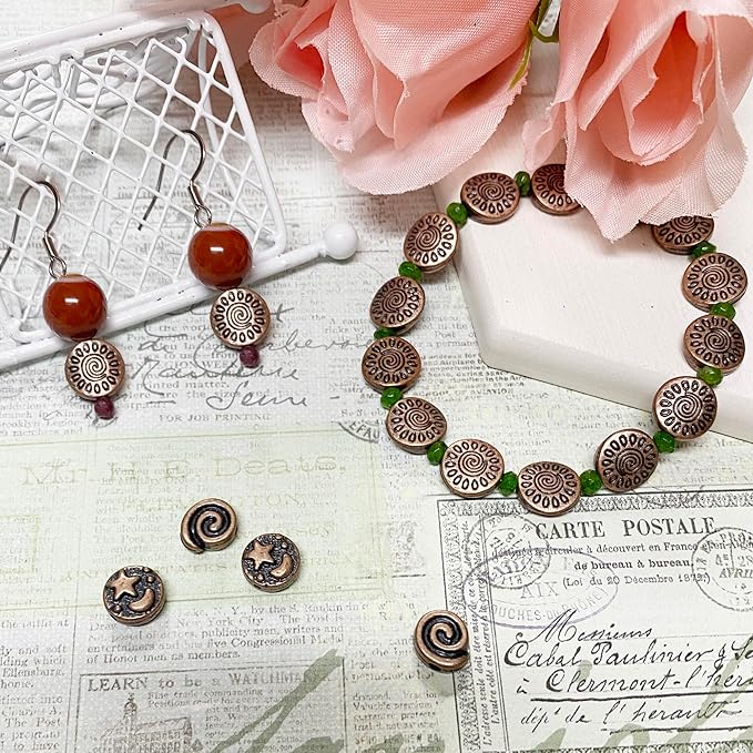 Copper Round Flat Bead Jewelry Spacer Beads Kit Jewelry Findings Beading Assortment DIY Accessories for Bracelet Necklace Jewelry Making 10mm Bead Spacers 67Pcs