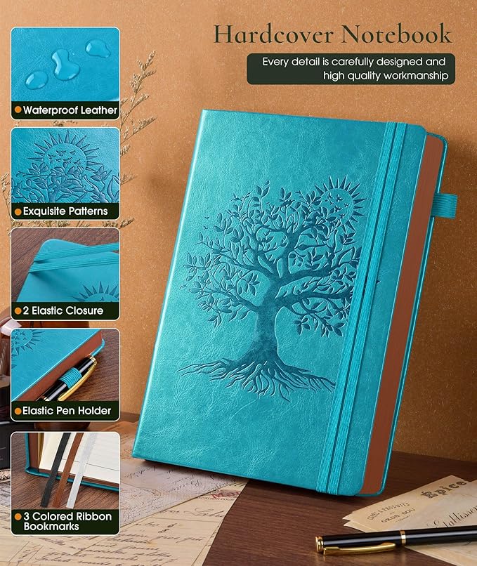 Vintage Leather Journal with 300 Numbered Pages,B5 Lined Journal for Men Women,Daily Journals for Writing,College Ruled Notebook for Work,School,Note taking,Travel Diary,Large (7" x 10")