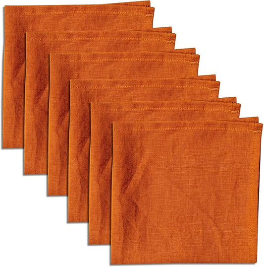 100% Pure Linen Dinner Cloth Fall Napkins 15 x 15 Inch Caramel - Set of 6 Pack European Flax Natural Fabric Washable for Thanksgiving Home and Kitchen
