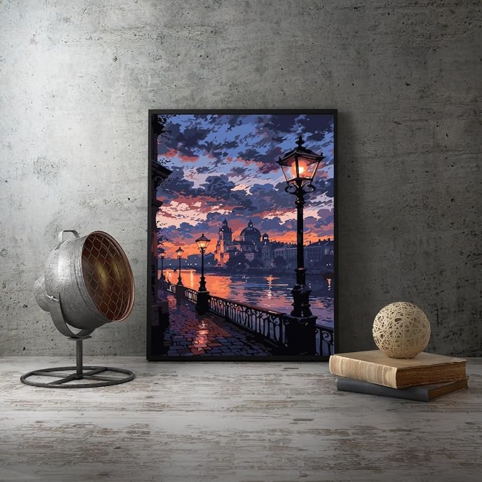 Paint by Numbers Kit for Adults Beginner,Riverside Castle Easy Paint by Number Kits Canvas Without Framed,Sunset Sky DIY Acrylic Oil Painting Adults Paint by Numbers Kits for Home Decor 16x20 Inch