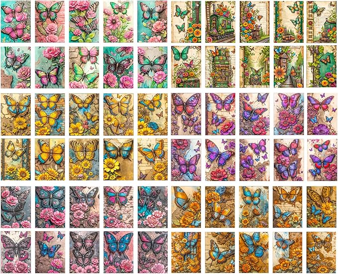 Vintage Butterfly Flower Scrapbook Paper - 180 Sheets Old Antique Floral Butterfly Junk Journaling Scrapbook Supplies Decorative Paper for Letter Writing,Poster,Planners,Collage