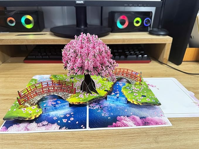 3D Pop Up Greeting Card – Handmade Cherry Blossom Tree Card for Spring, Birthday, Mother's Day, Wedding – Laser Cut Sakura Card with Envelope – Unique Floral Gift for Women, Friends, Family