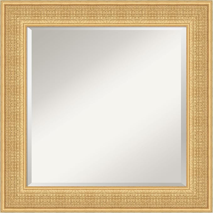 Amanti Art Gold Wall Mirror 26x26 Trellis Gold Square Bathroom Mirror for Wall Decor Living Room, Medium Traditional Wood Frame, Hangs Horizonally and Vertically, Bathroom Decor, Beveled Edge