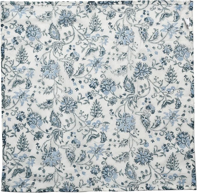 CPC Cloth Napkins Set of 6 Cotton Printed Dinner Hand Print Napkins I Wedding Cocktail Cloth Floral Napkins I 18x18 in I Blue Flower