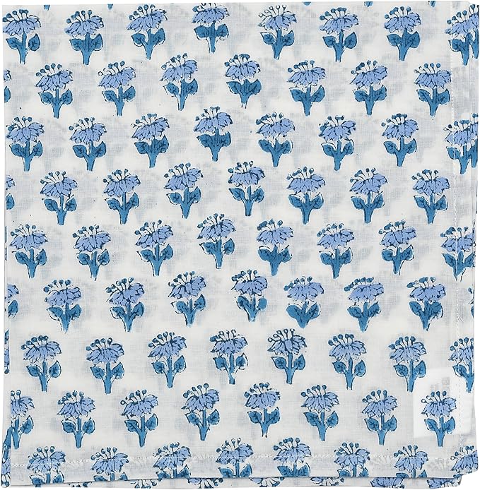 CPC Cloth Napkins 100% Cotton Set of 4 Reusable Napkins, Indian Block Print Toile Floral Dinner Napkin, Fall Thanksgiving Christmas Holiday Party Gift - Soft Absorbent Napkin, 18"x18" Mix