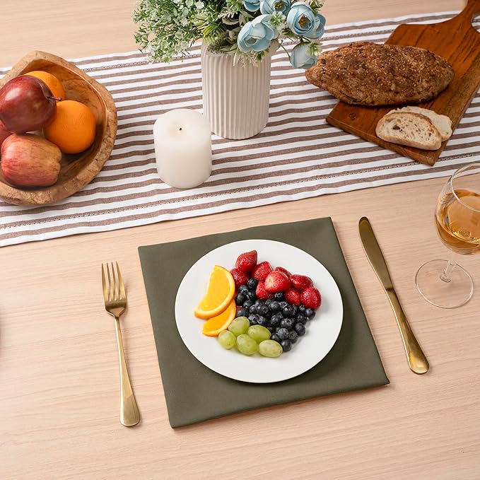Blue Needles Solid Cloth Napkins Set of 12 Olive Green 100% Cotton Dinner Napkins 18x18 inches, Soft, Reusable, Absorbent, Washable Linen, Ideal for Christmas Events, Parties & Everyday Use
