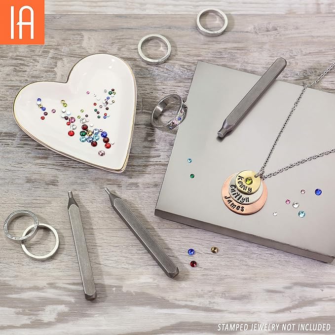 ImpressArt - Crystal Setter Metal Stamping Punches Kit, Includes 216 Birthstone Colored Crystals and 3 Metal Stamping Punches