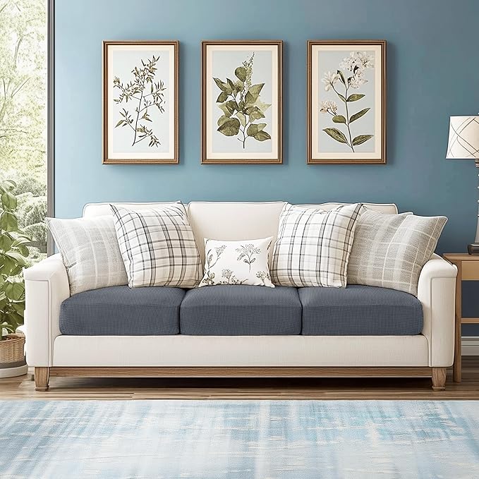 CHUN YI 3Piece Stretch Couch Cushion Covers, Sofa Seat Slipcovers for Pets, Suitable for Armchair Loveseat Sofa with Spandex Jacquard Washable Fabric(3Piece,Grey)